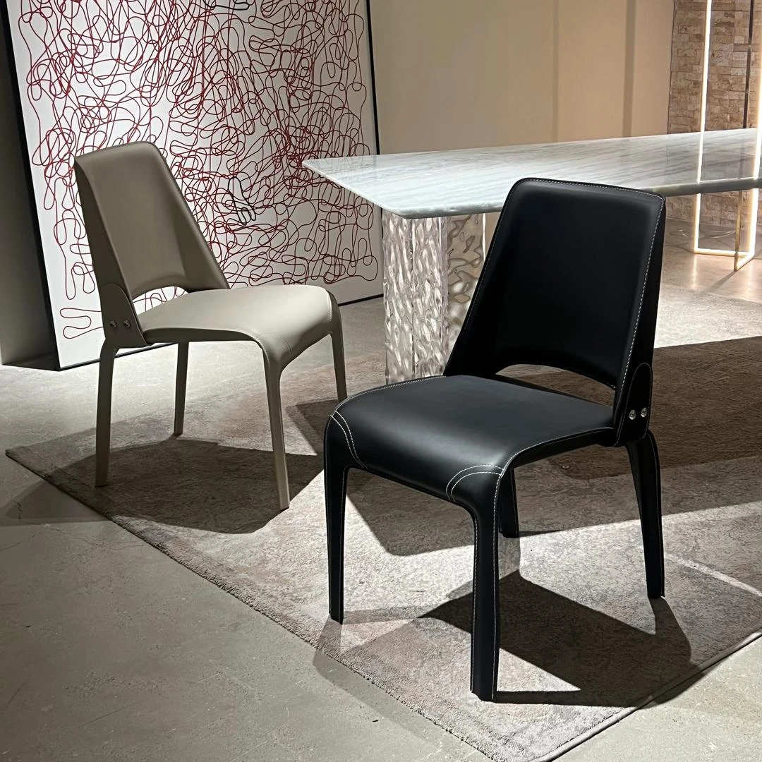 白掌柜【马鞍硬皮餐椅】马鞍皮餐椅餐椅家用客厅椅书桌椅会客椅新