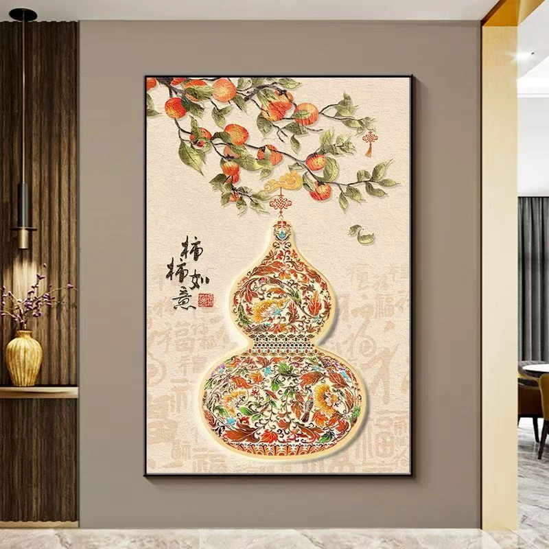 高档葫芦砂岩装饰画新中式入户玄关走廊福禄吉祥客厅挂画