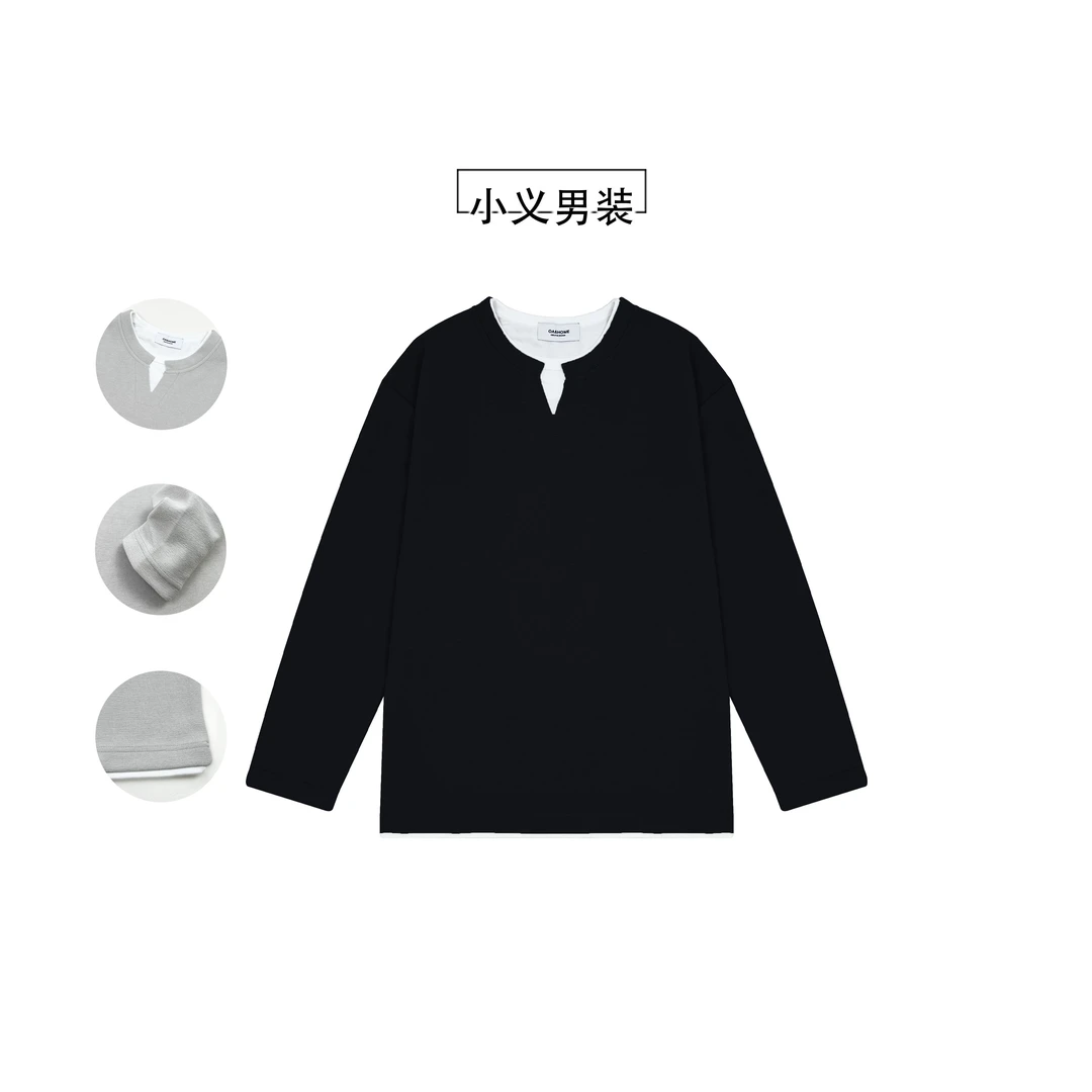 91072 运动秋冬男装复古假两件长袖男士秋季休闲百搭卫衣