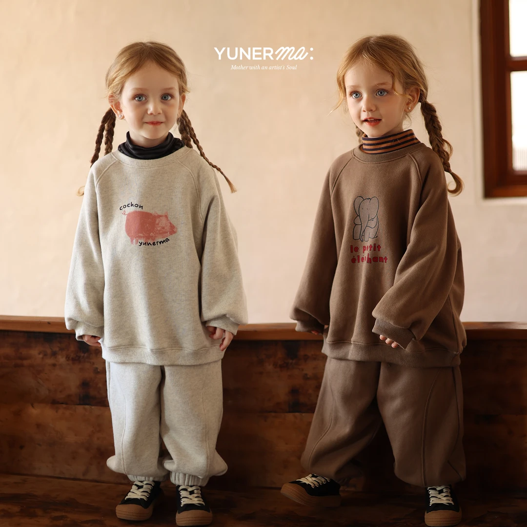 幼儿园百搭加绒字母卫衣宝宝加厚卫裤允儿妈女童冬季洋气运动套装