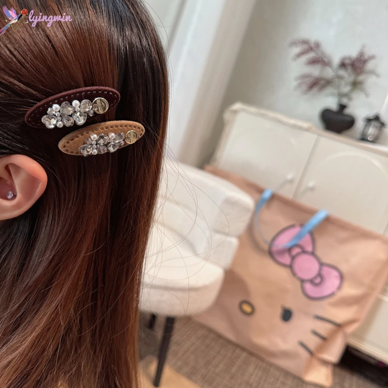 轻奢植绒爱心水钻珍珠百搭小香风高级侧边夹鸭嘴夹刘海碎发夹发饰