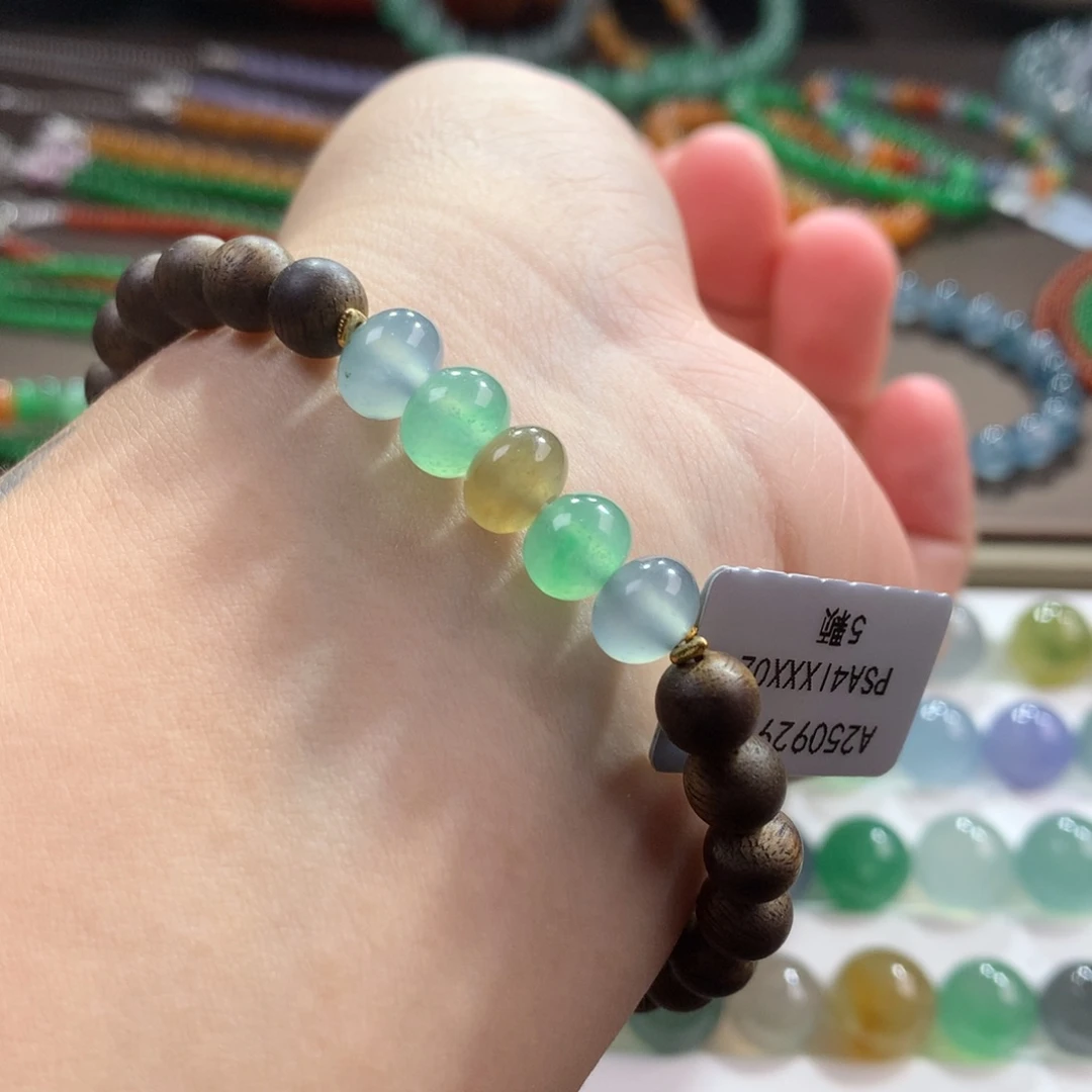 未镶嵌手链翡翠大漏！正冰马卡龙多宝鼓珠半串7.7~8