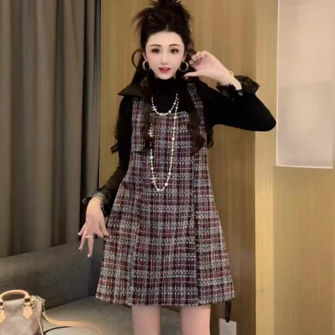 小香风背心马夹裙编织气质名媛蝴蝶绑带连衣裙➕小衫套装