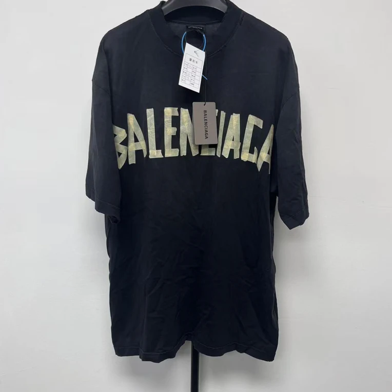 未使用 Balenciaga/巴黎世家 印花平纹针织圆领宽松短袖T恤 01774