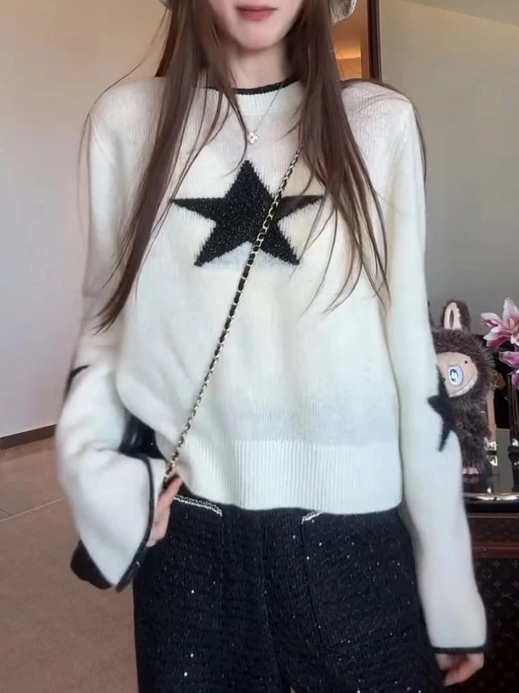 设计感星星提花长袖针织衫女2025秋冬慵懒风韩系减龄显瘦毛衣上衣