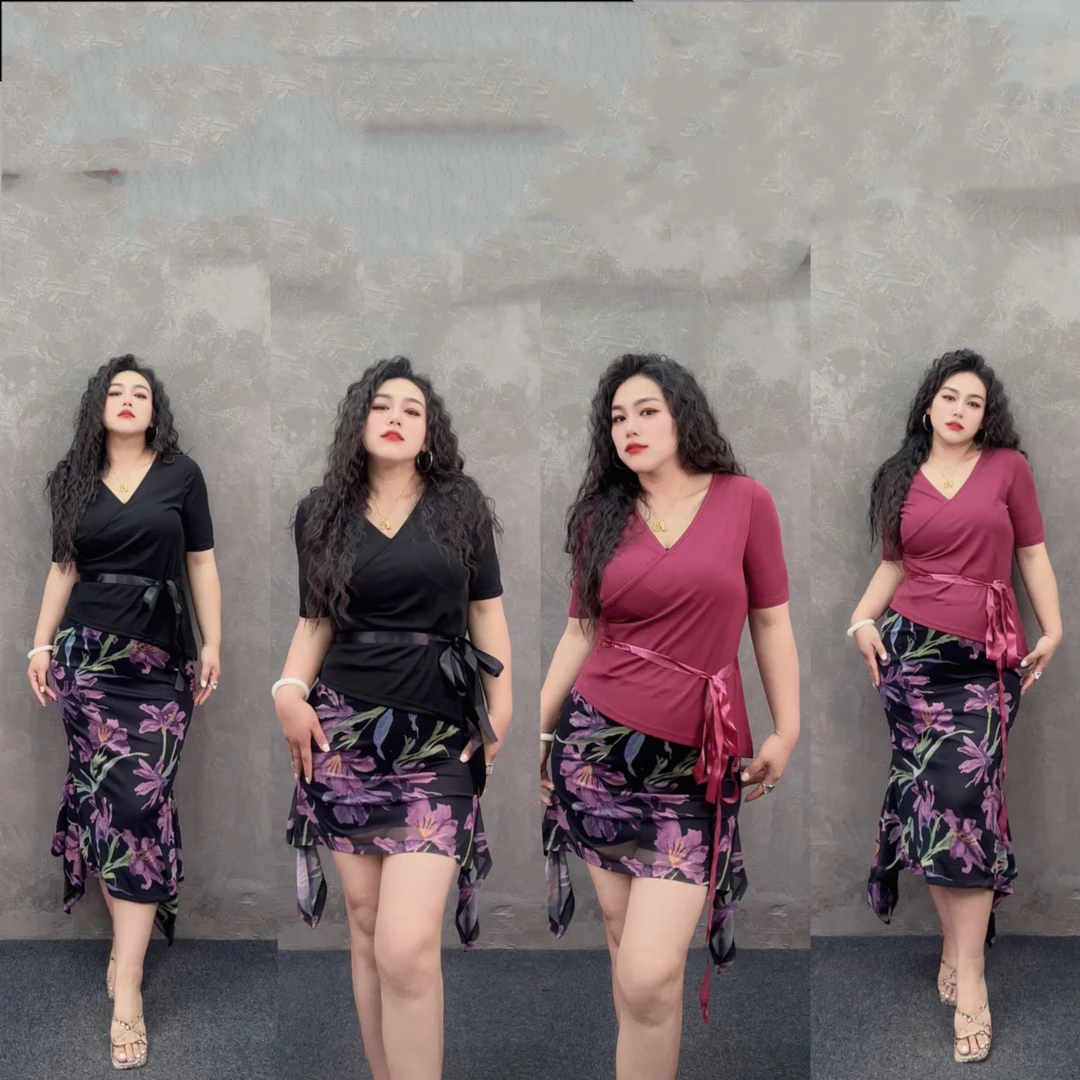 宋美人【摇曳生姿】大码女装显瘦时尚设计感打底上衣8208