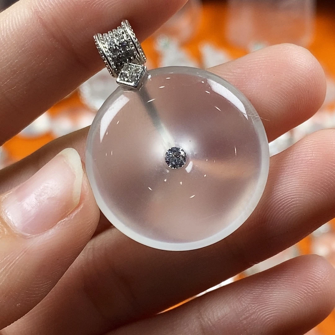 石英质玉吊坠银S925镶嵌