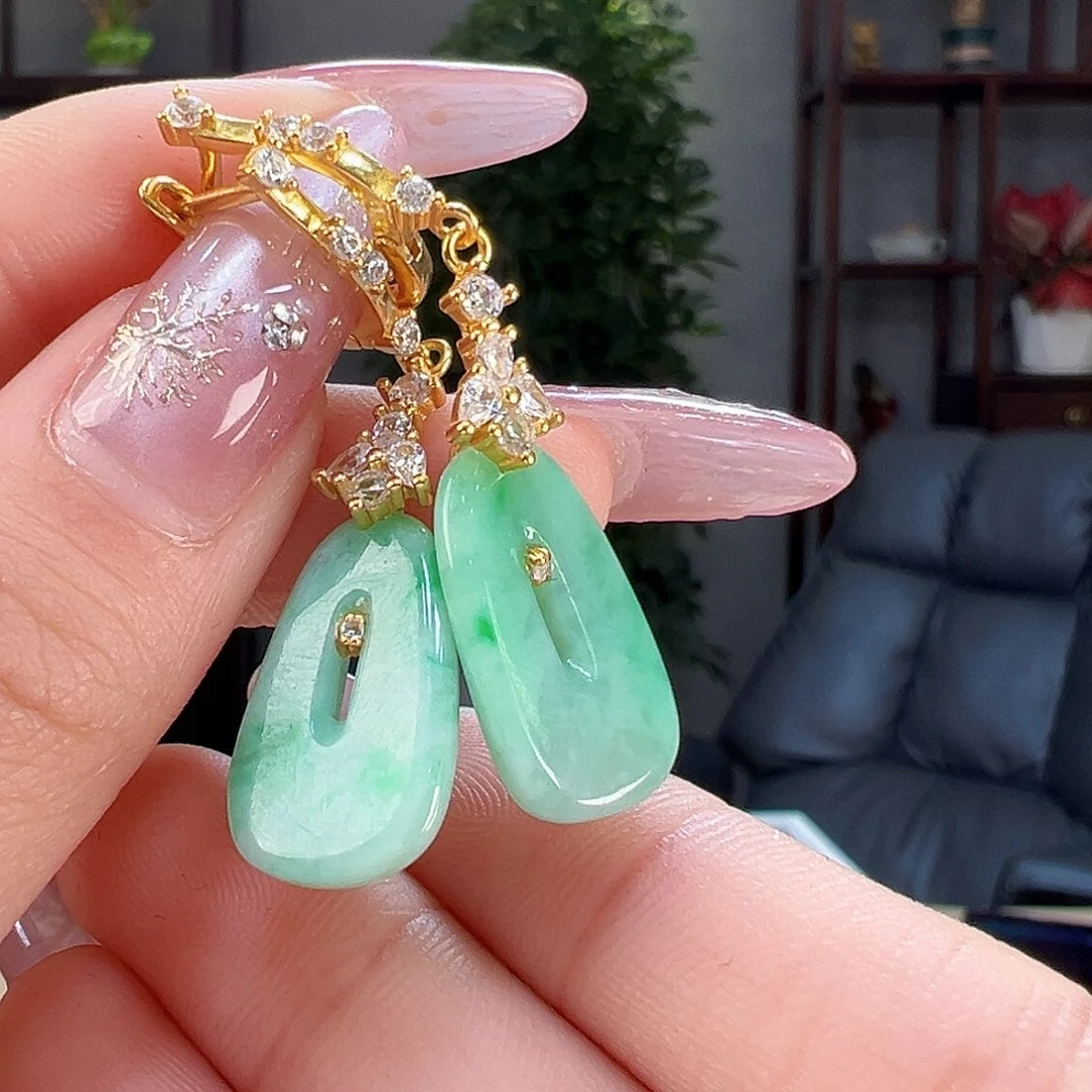 翡翠耳饰银S925镶嵌耳环57