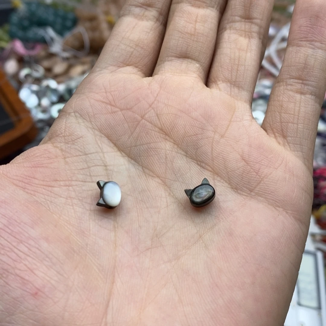 未镶嵌玛瑙/玉髓珠宝半成品一个6×7黑蝶贝小猫咪