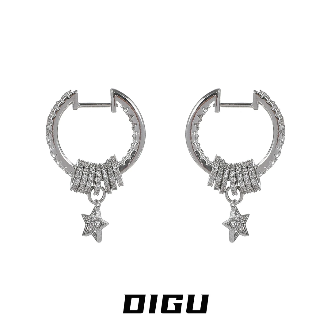 嘀咕家 铜合金合成锆石耳饰 法式满钻转运珠耳环独特耳扣镶钻耳饰