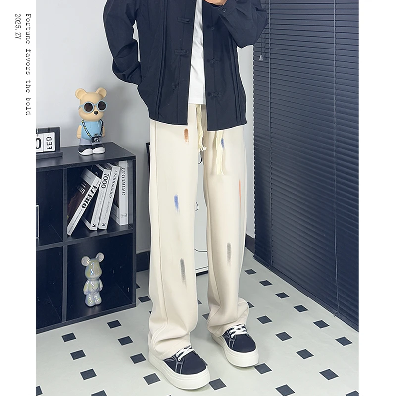 ZY.春夏新款穿搭涂鸦直筒裤男士痞帅潮流宽松休闲裤牛仔裤运动裤