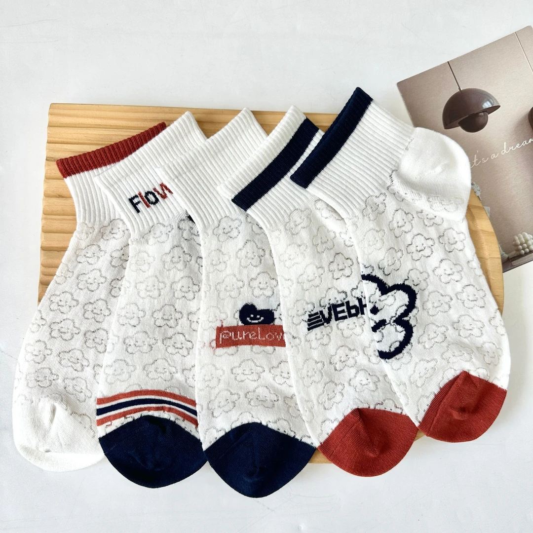 袜子女夏季薄款透气卡通花朵成人ins潮时尚网眼韩版吸汗浅口短袜