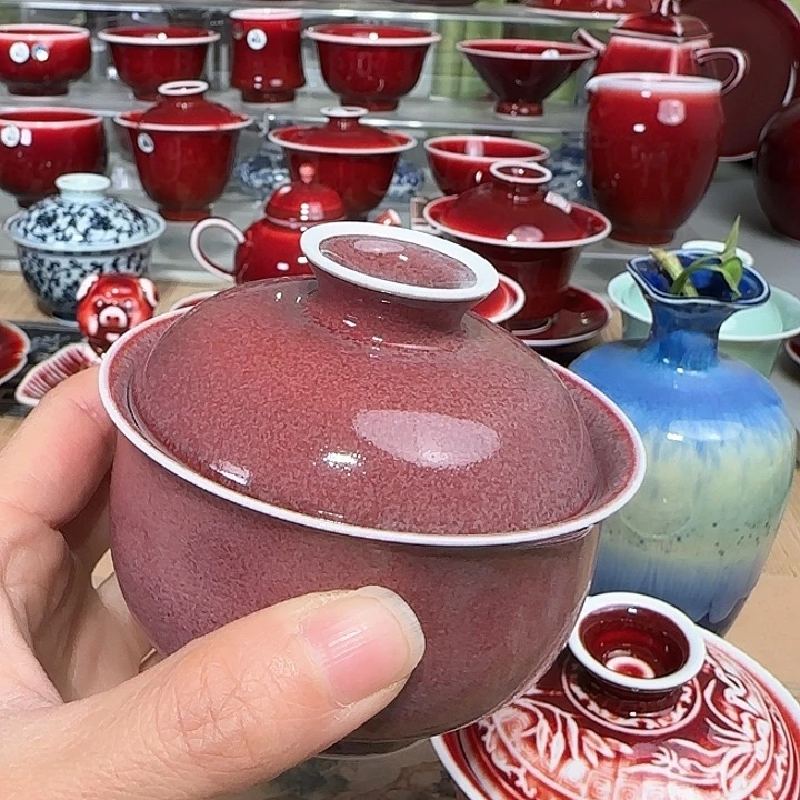 景德镇陶瓷红马坊盖碗