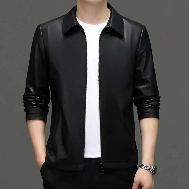 男士翻领皮衣夹克外套上衣百搭时尚休闲春秋季新款PY86-T