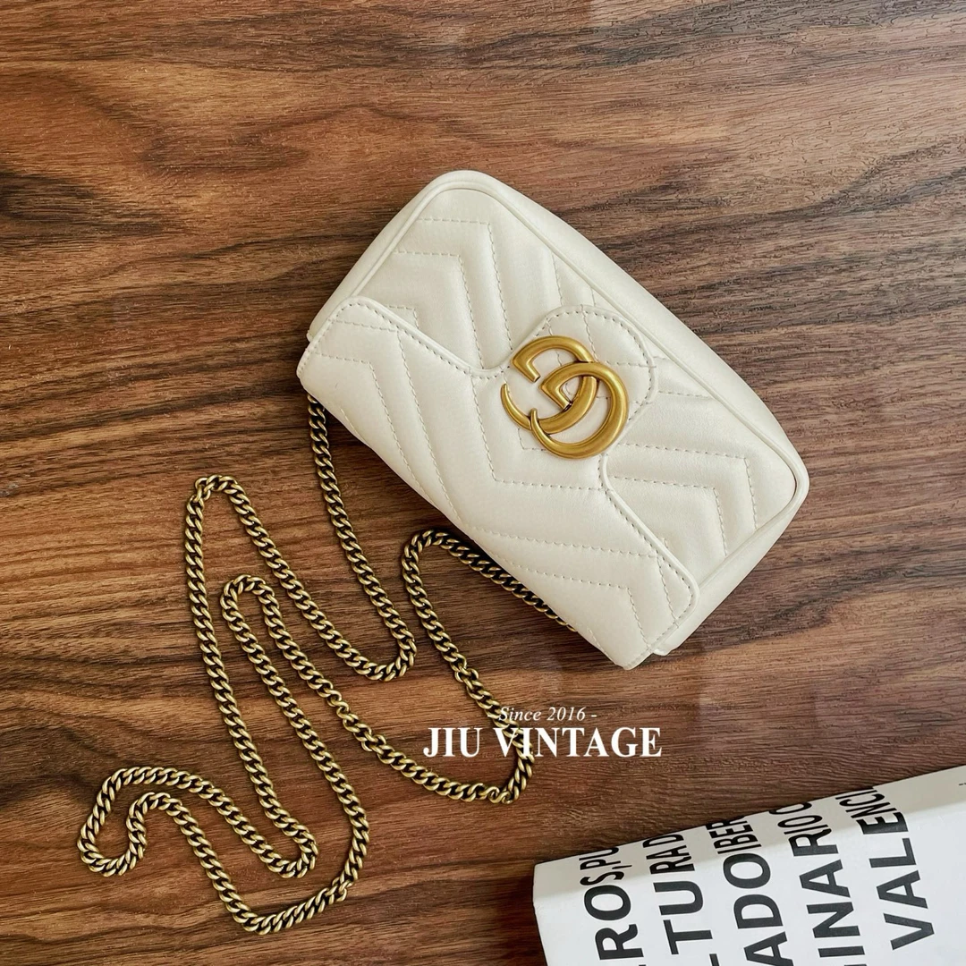 95新 GUCCI/古驰 马蒙mini白色链条包CJM15-0248