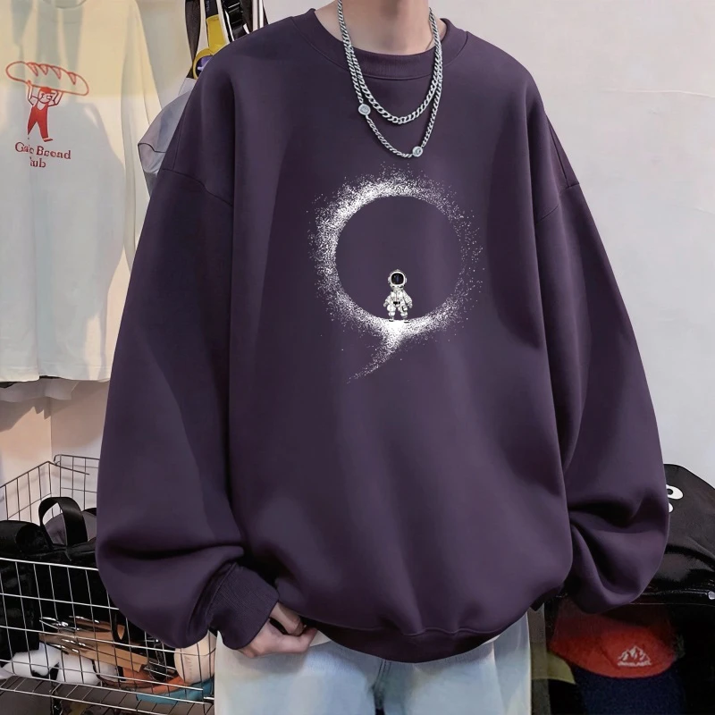 秋季新款美式圆领卫衣男生宽松打底衫长袖潮牌休闲青少年套头上衣