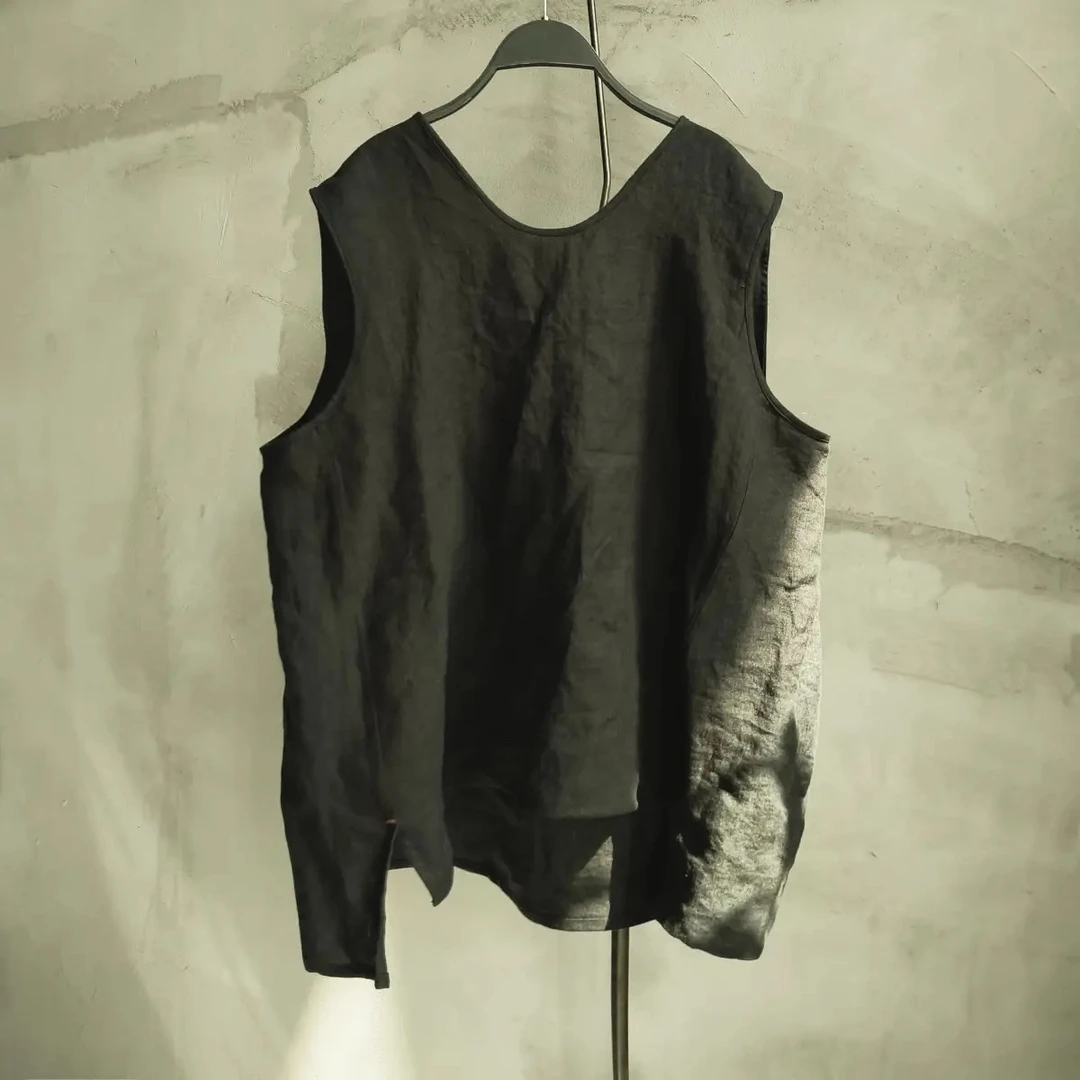 沉香布衣草堂 原创自制汉麻系带短背心休闲宽松夏季无袖