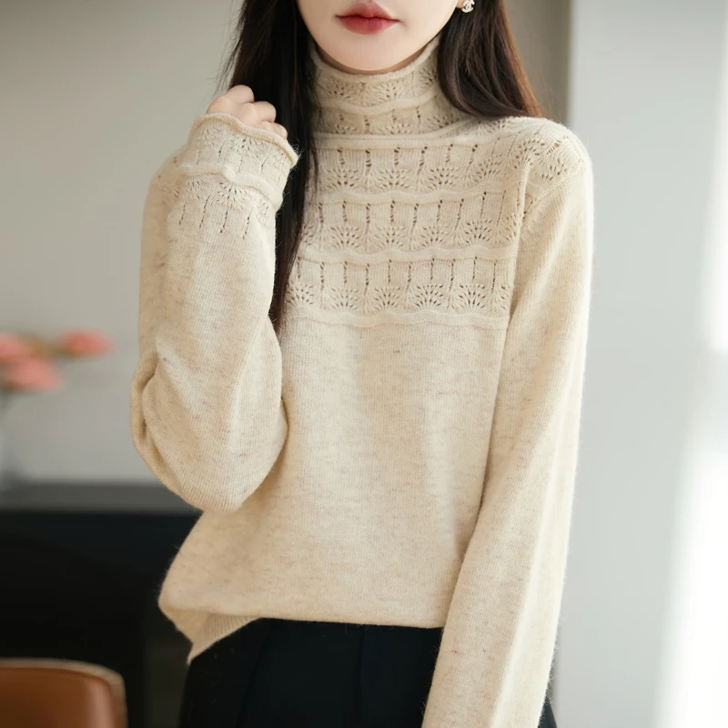 品牌撤柜正秋冬高领重工镂空钩花针织衫轻奢软糯加厚内搭羊毛衫