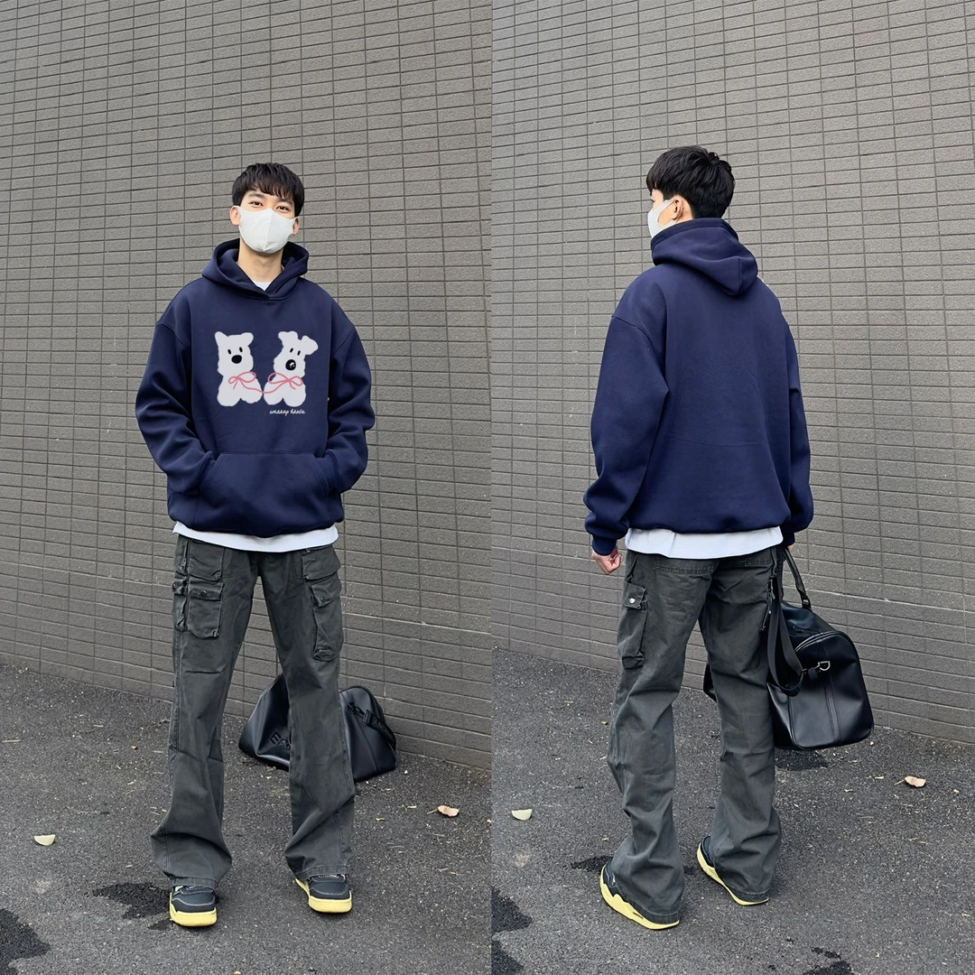 WASSUP HSUBE休闲秋冬百搭潮流宽松印花长袖卫衣可爱狗狗情侣上衣