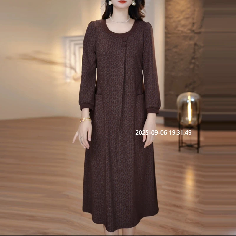 时尚气质简约连衣裙2025春秋新款女士优雅减龄显瘦遮肉中长款裙子