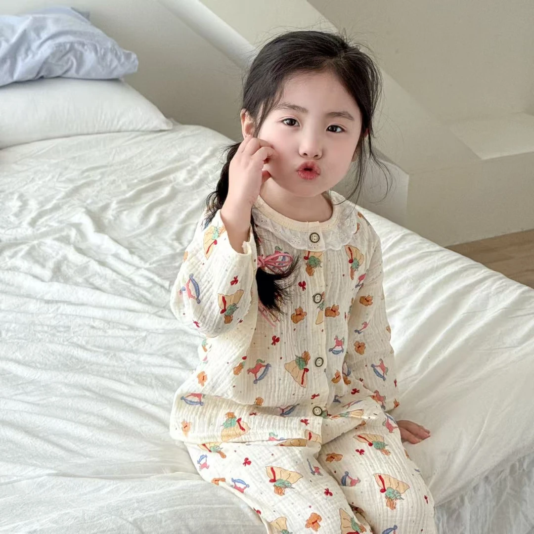 男女童夏季春秋新款儿童空调服宝宝春夏家居服薄款睡衣两件套