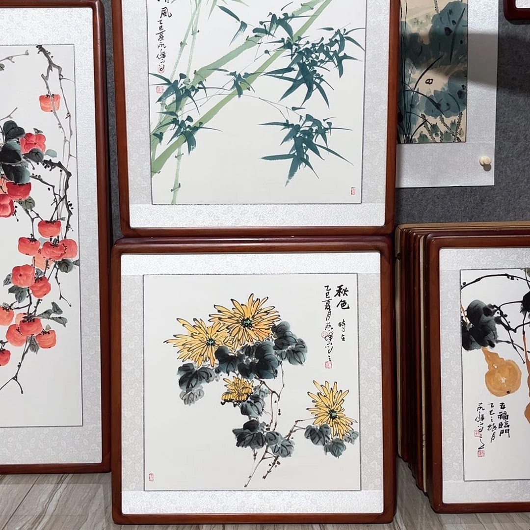 国画书画作品带框63×63