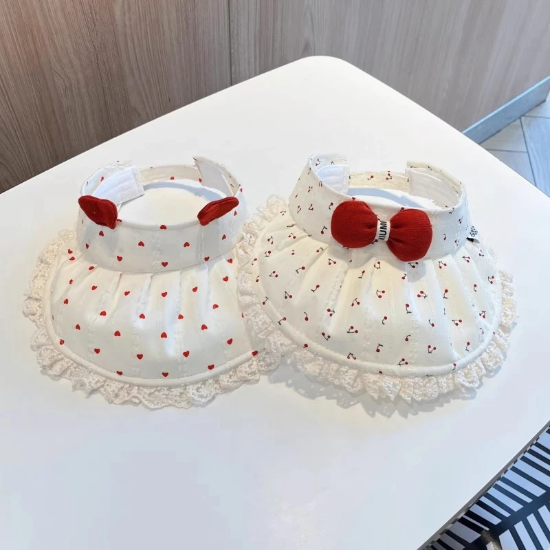 女宝宝遮阳帽夏天清新小樱桃女童空顶帽大帽檐户外婴幼儿童防晒帽