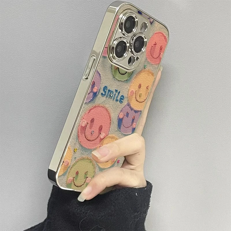 油画笑脸适用苹果17promax手机壳15网红新款14电镀13硅胶12防摔11