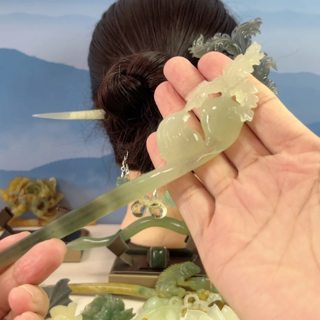 合金蛇纹石玉发饰