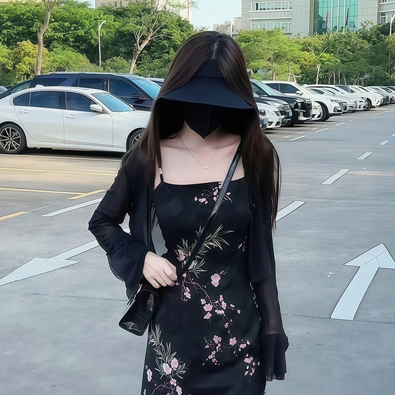 （62814）黑色网纱小开衫女新款薄款吊带连衣裙外搭长袖防晒空调衫