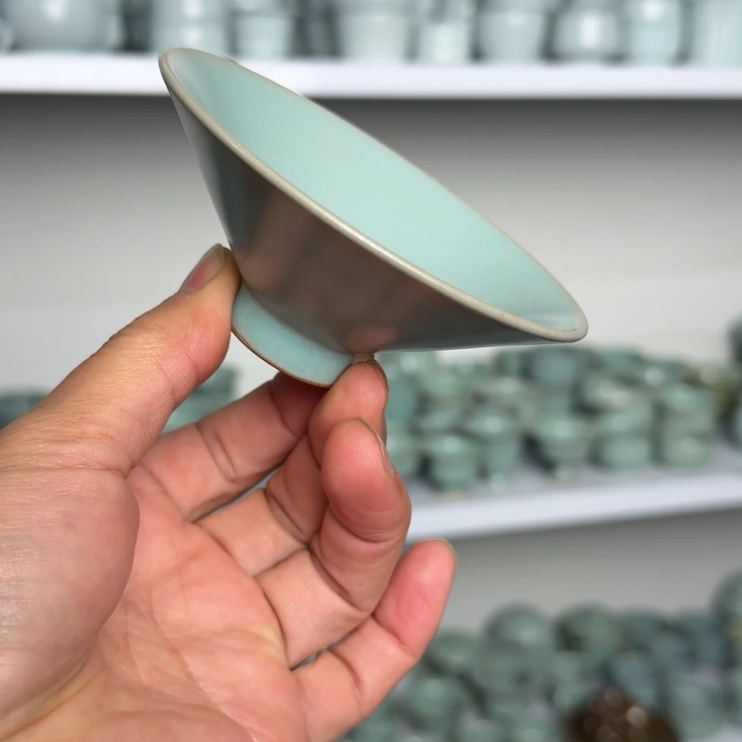 摆件陶汝瓷斗笠杯原矿原釉