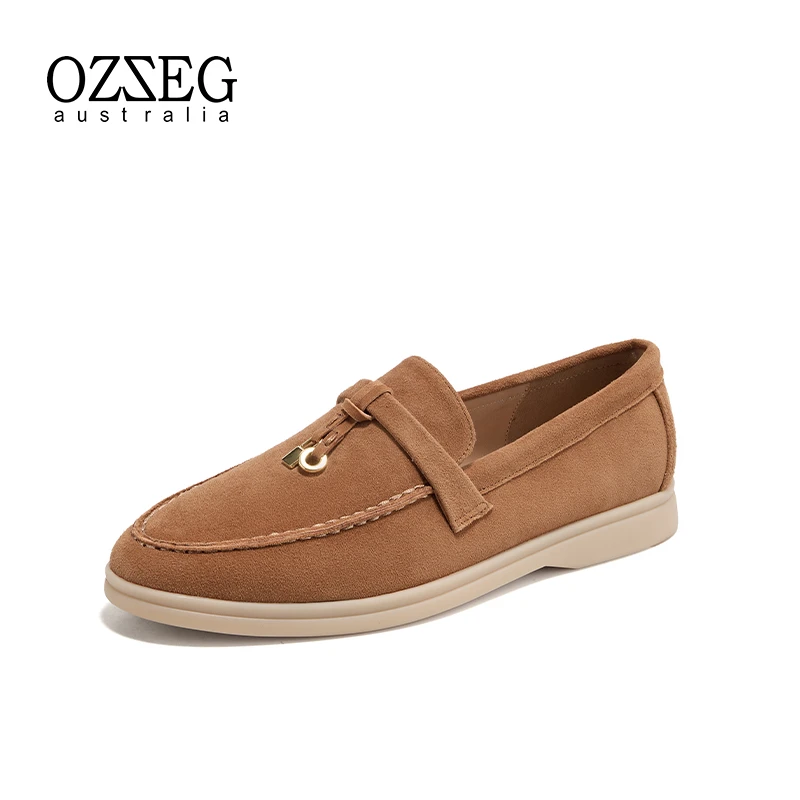 OZZEG女2025春秋季【升级版】新款乐福鞋真皮一脚蹬休闲鞋25C13