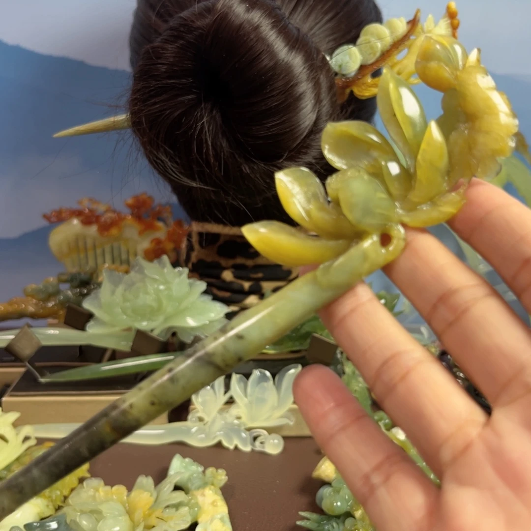 蛇纹石玉发饰合金