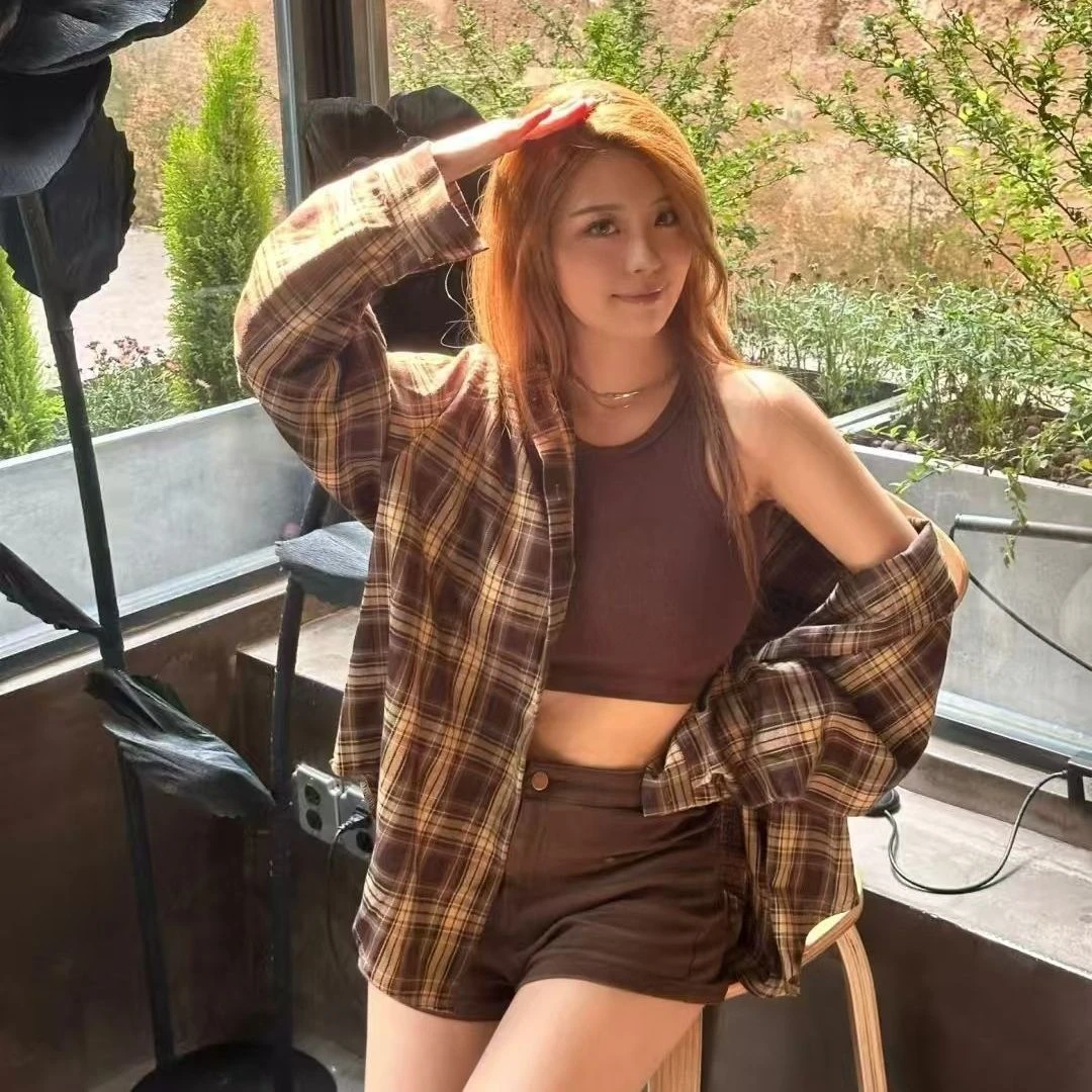 美式复古格子长袖衬衫春秋秋季设计衬衣宽松学生新款外套上衣休闲