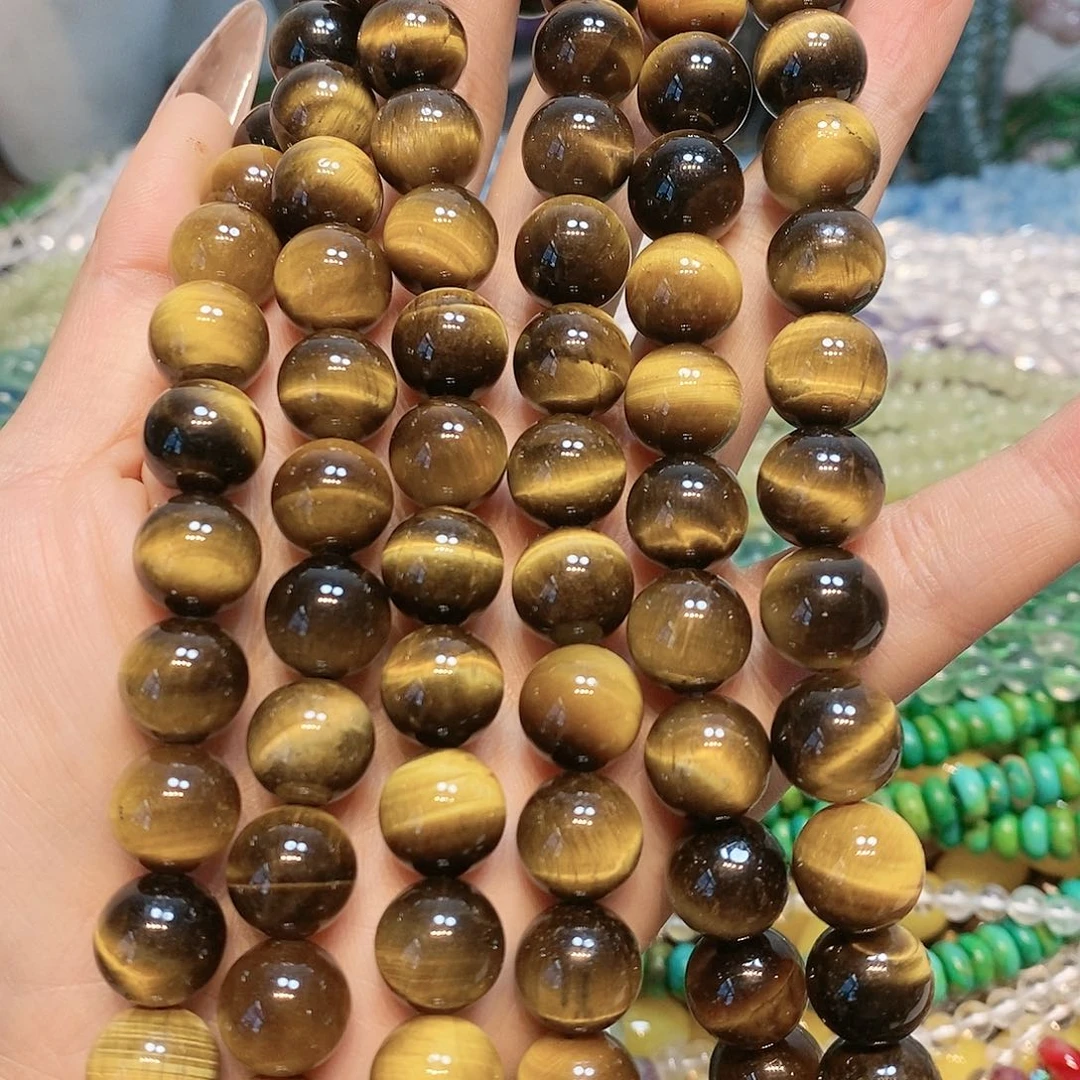 玛瑙/玉髓散珠天然A货黄虎眼12mm一条