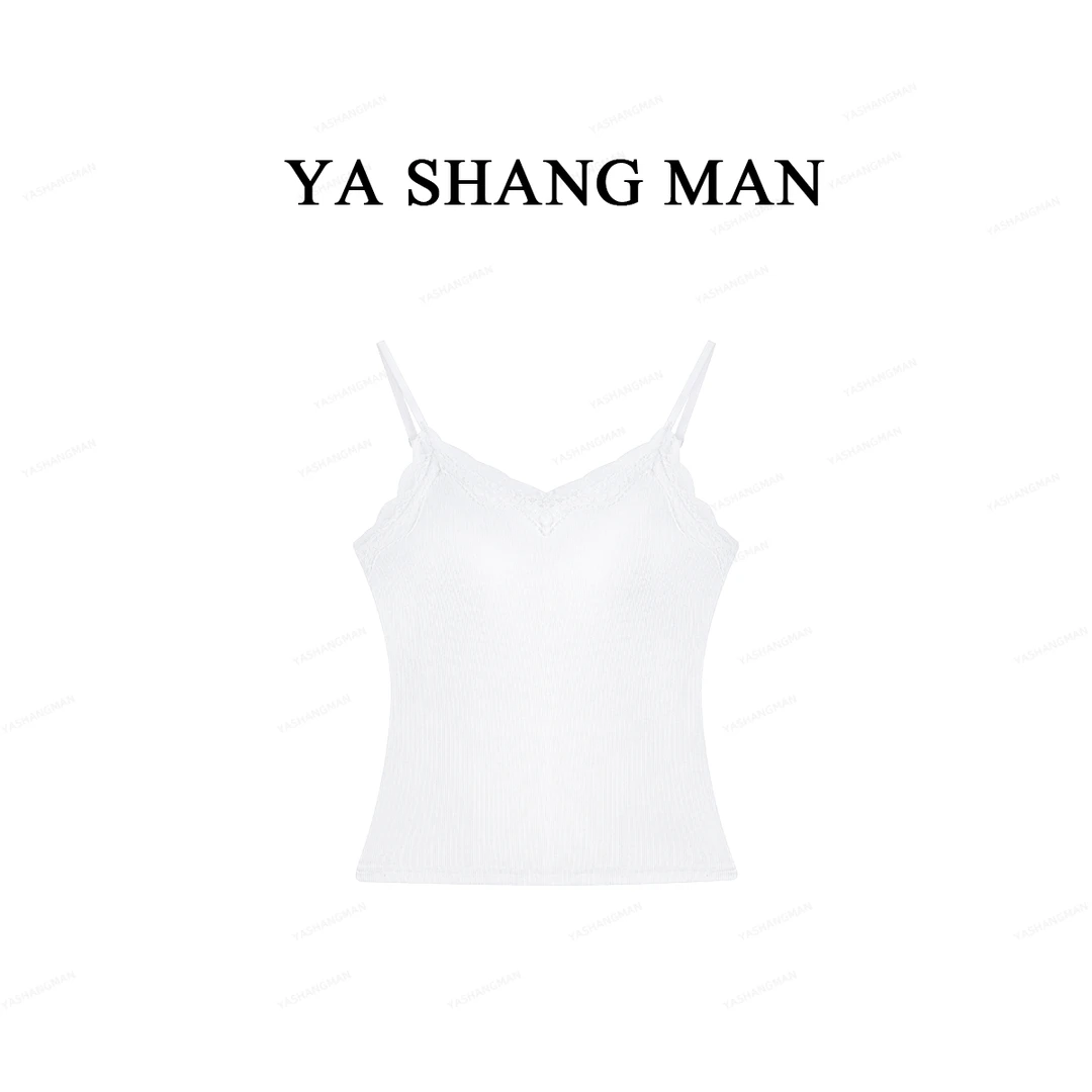 【吊带背心】2025新款自带胸垫一体式吊带蕾丝拼接背心25922-1