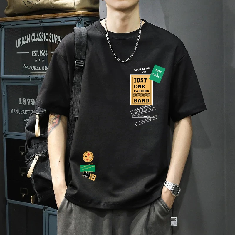 机车夏季男生短袖T恤重磅纯棉新款美式潮牌ins半袖宽松潮牌t恤男