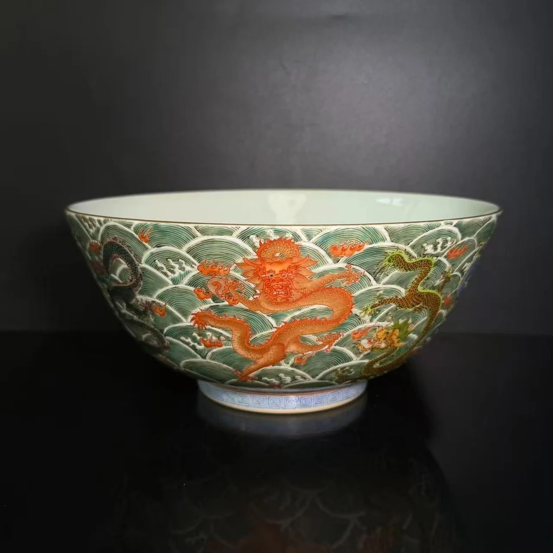 Lot41-粉彩海水龙纹大碗-雍正年制款D:22cm-LF12090050001040