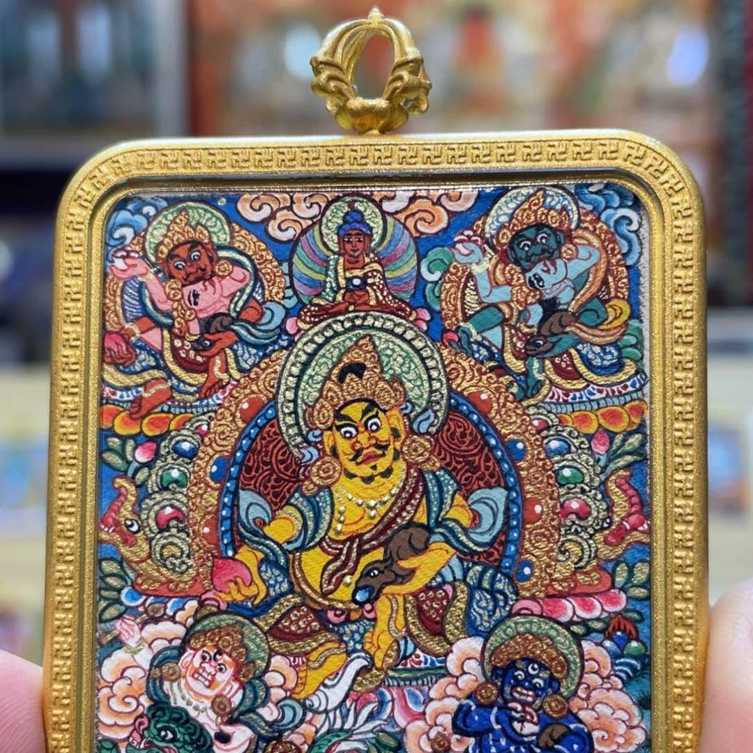 吊坠热贡纯手绘唐卡五路财神