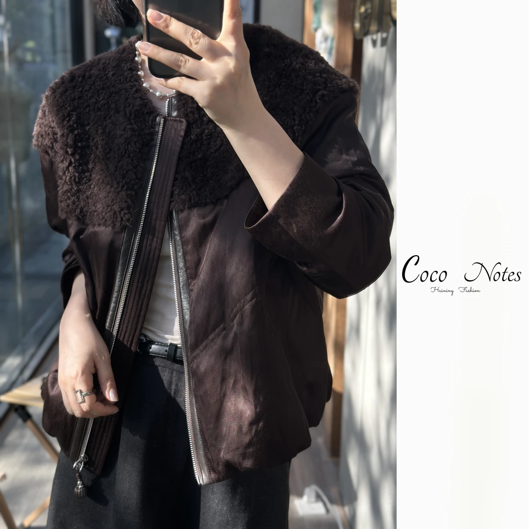 COCO NOTES 8895新款秋冬鹅绒服羽绒服拼羊毛圆领短款外套女