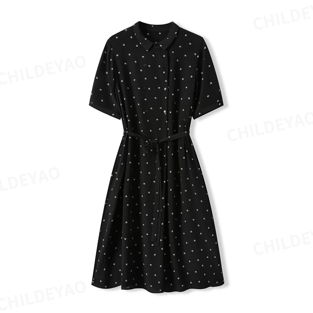 Childe Yao情书（短袖是夏款）时尚气质休闲小翻领系带连衣裙A4171
