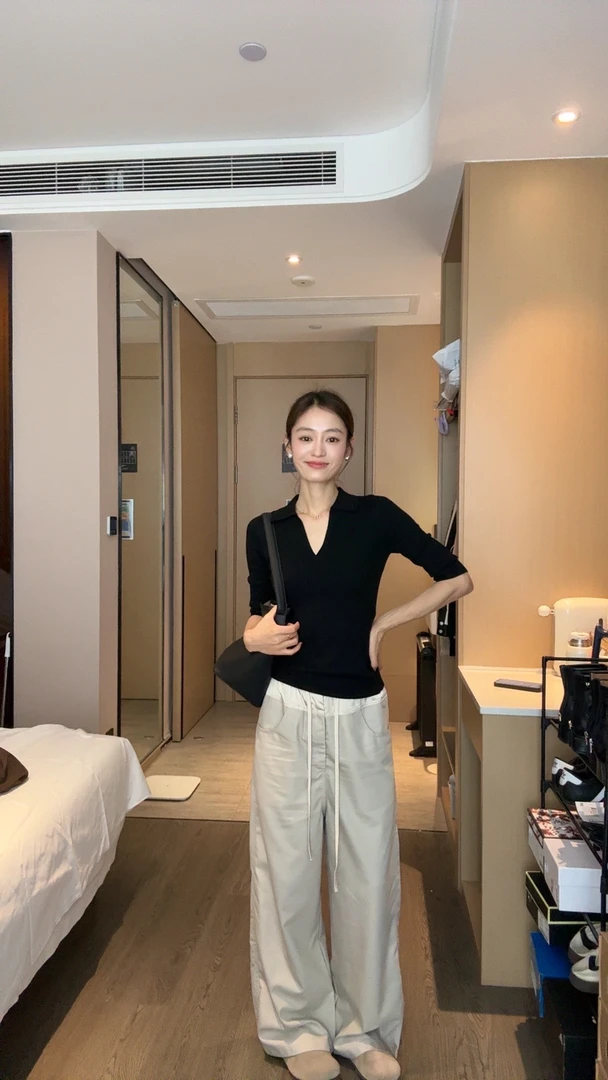 【部分现】2025春季新款拼色宽松百搭阔腿裤直筒长裤H50012