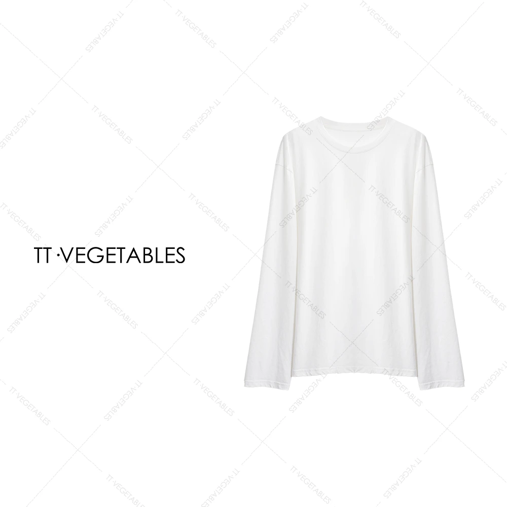 TT・VEGETABLES【序白】纯棉套头圆领T恤纯色长袖上衣525620