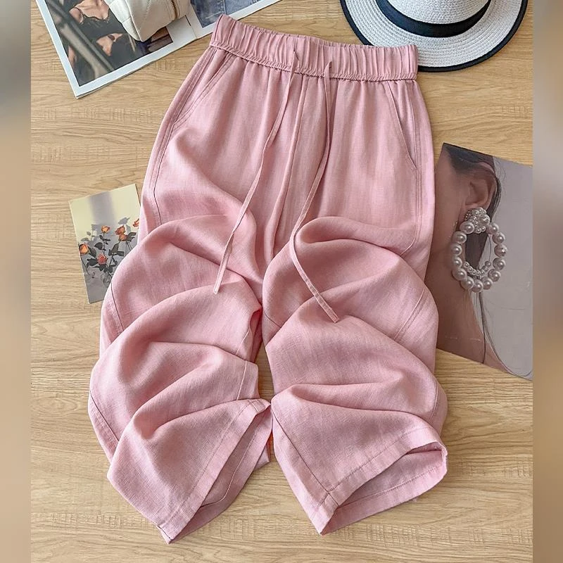 粉色气质阔腿裤女夏薄款2025新款气质垂感九分直筒裤休闲时尚裤子