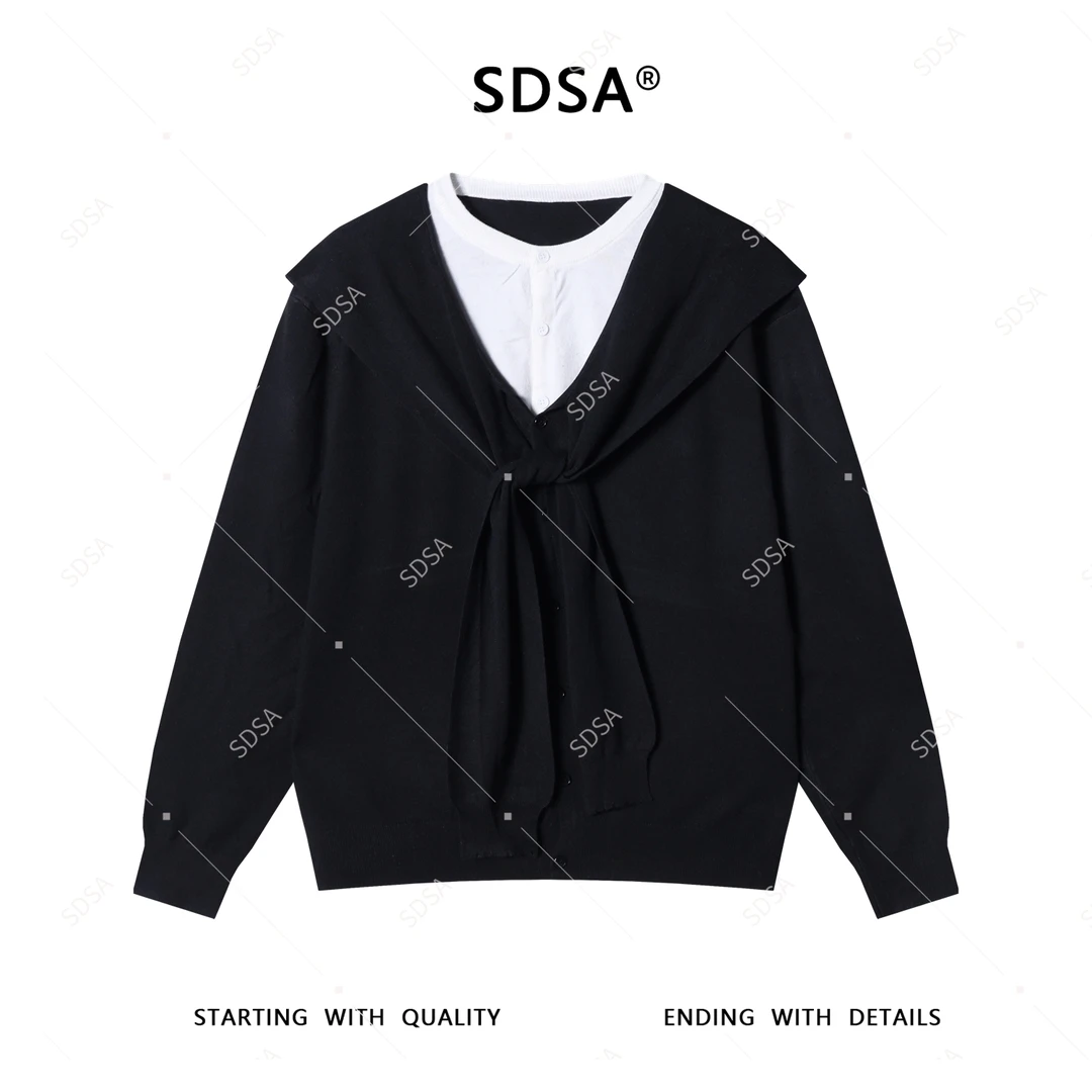 SDSA男士2025新款轻奢痞帅男装韩版撞色披肩假两件开衫针织毛衣