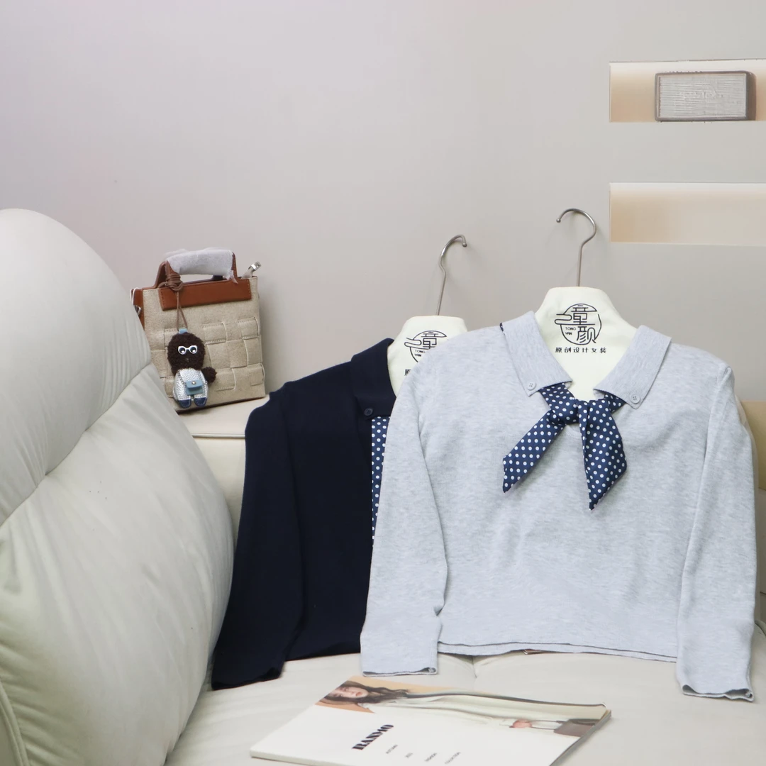 【11406】高品质原创设计两色百搭丝巾POLO领长袖针织衫艾