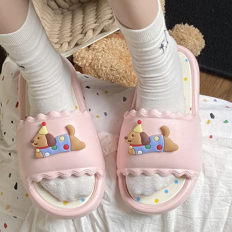 可爱小狗彩色波点拖鞋女夏季个性eva软底室内家居防滑浴室凉拖鞋