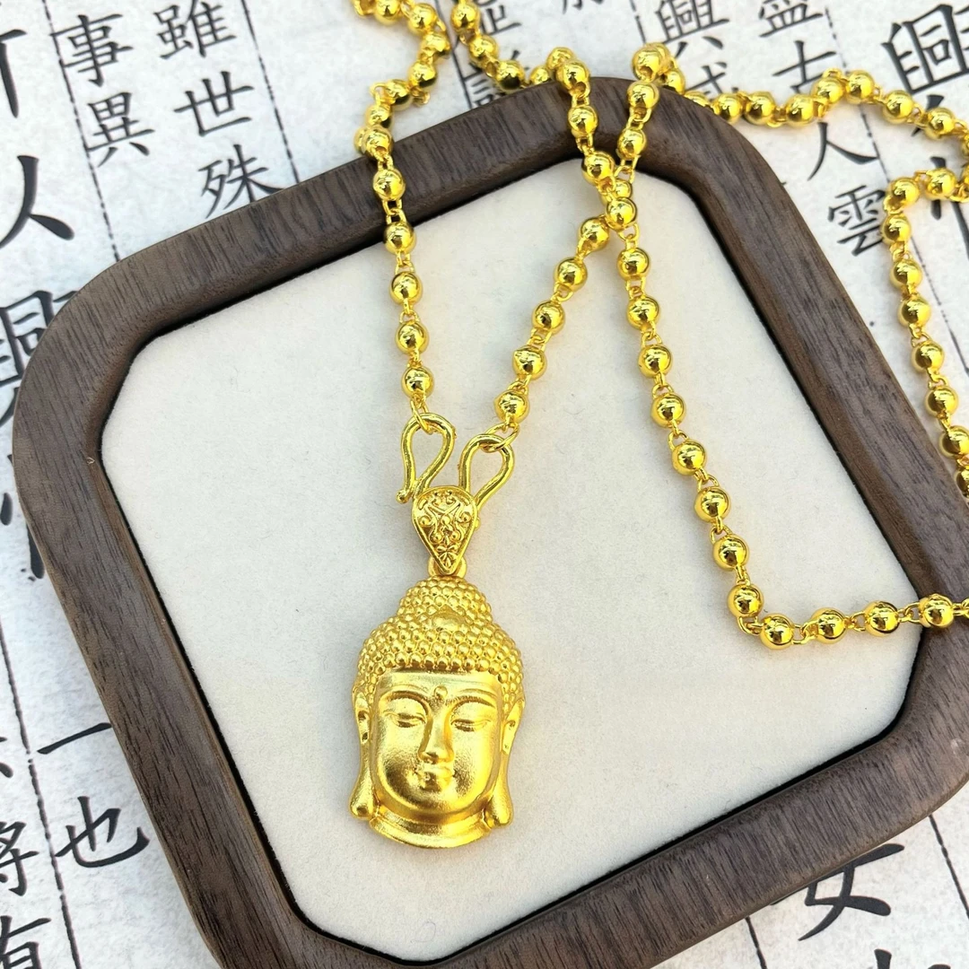 【矿金手工制作】永保平安佛头吊坠新中式国风珠珠链佛像