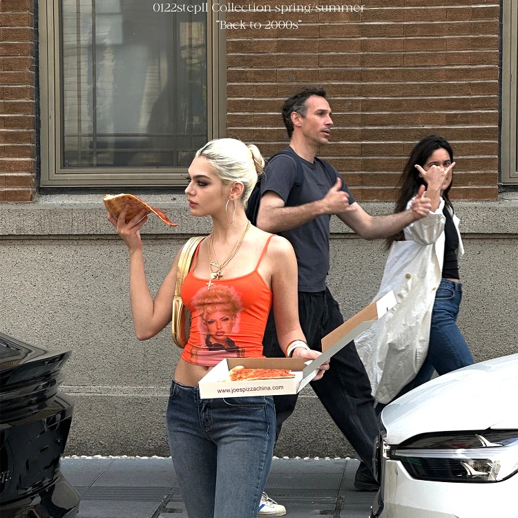 0122stepll 热辣多巴胺 人像印花背心夏季时尚辣妹紧身吊带上衣