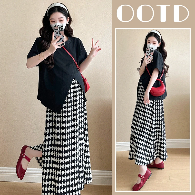 孕妇套装大肚子夏季新品遮肉时尚洋气半身裙夏装遮肚子宽松休闲